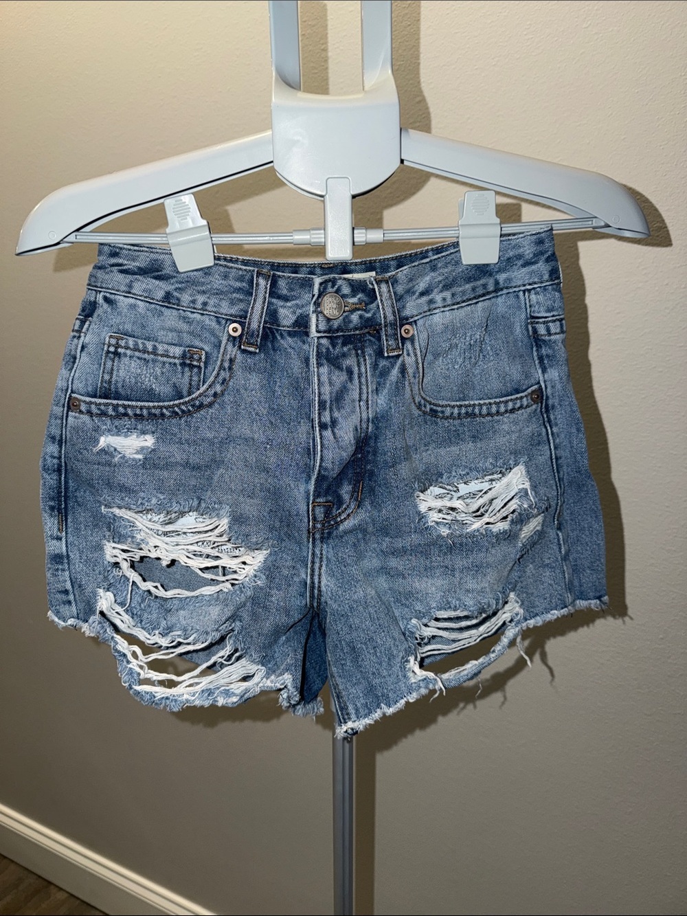 Women’s Distressed Light Blue Denim Jean Shorts